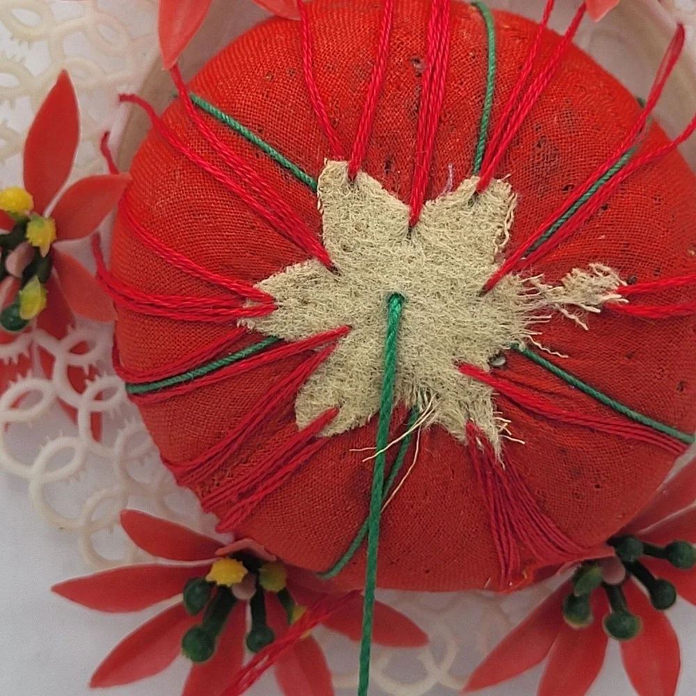 Vintage Florart Pin Cushion Plastic Lace Floral Decoration Made in Hong Kong